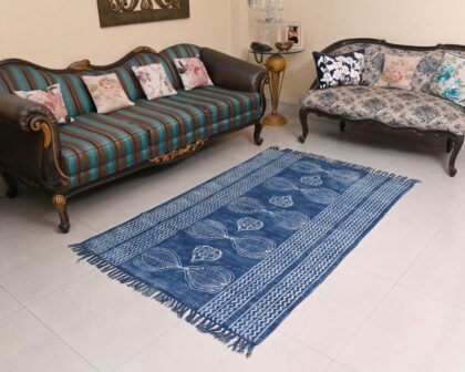 Indigo Hand Dyed Block Print Rug 13