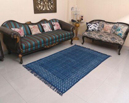 Indigo Hand Dyed Block Print Rug 14