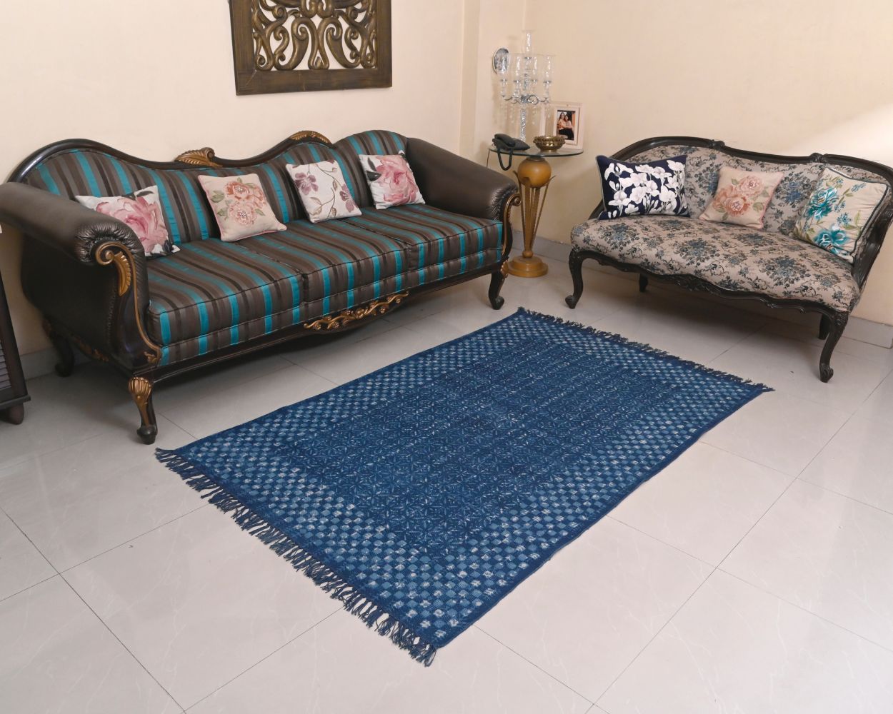 Indigo Hand Dyed Block Print Rug 14