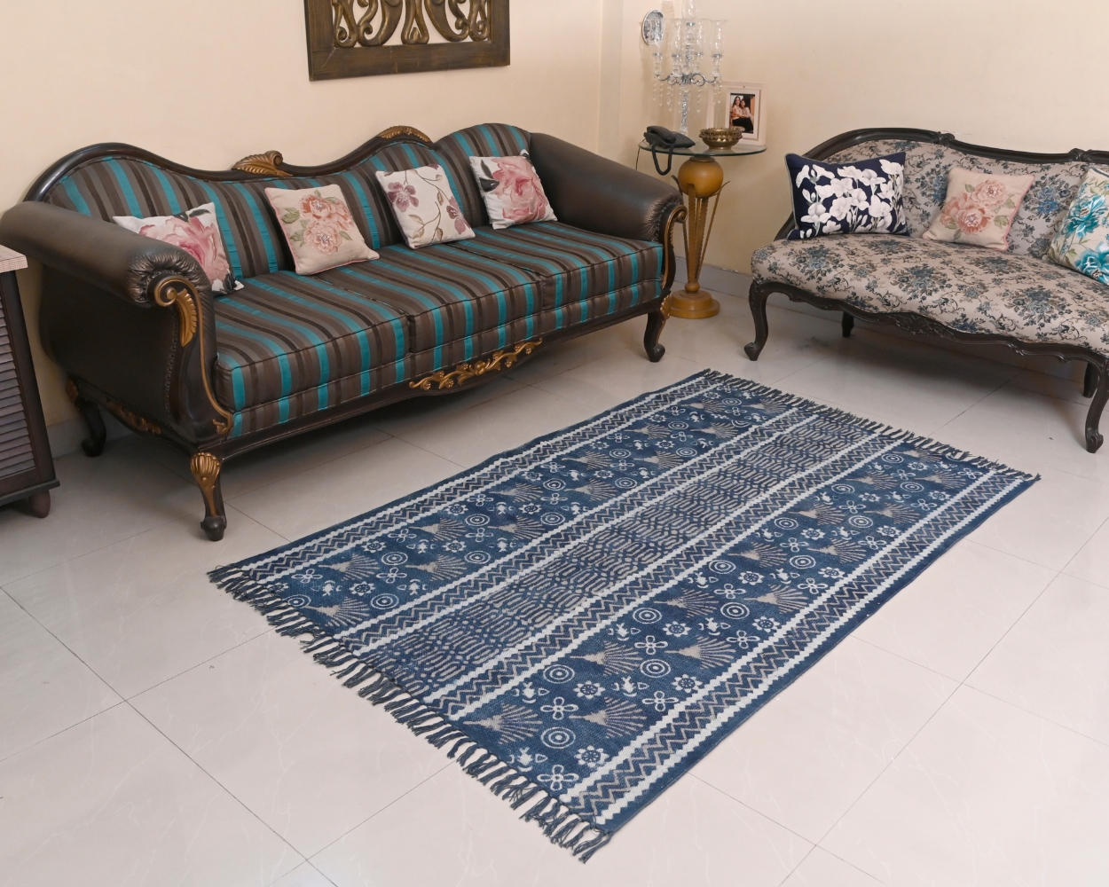 Indigo Hand Dyed Block Print Rug 10